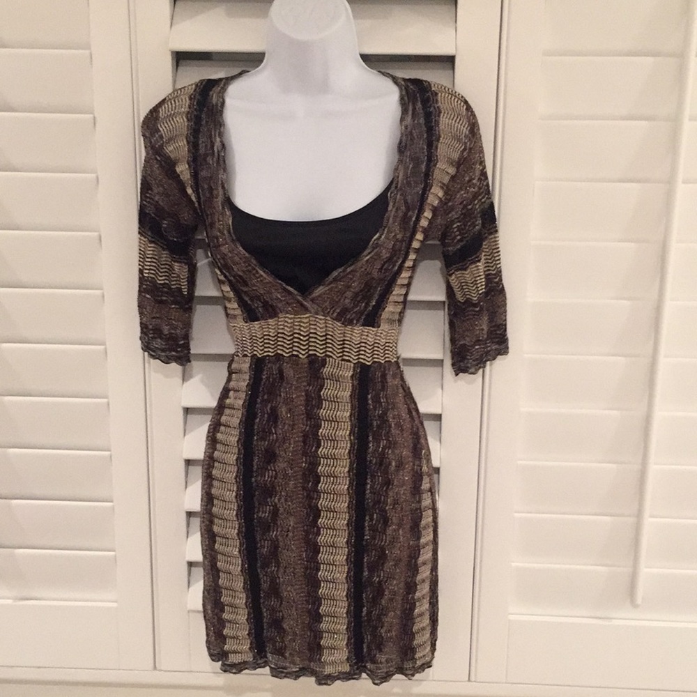INC Shimmer Brown Black Beige Pattern Dress in XS